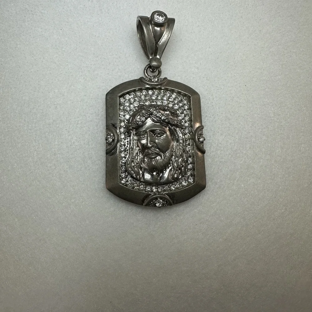 Large 33g SC 925 Sterling Silver Jesus Head Pendant CZ Iced Out Religious